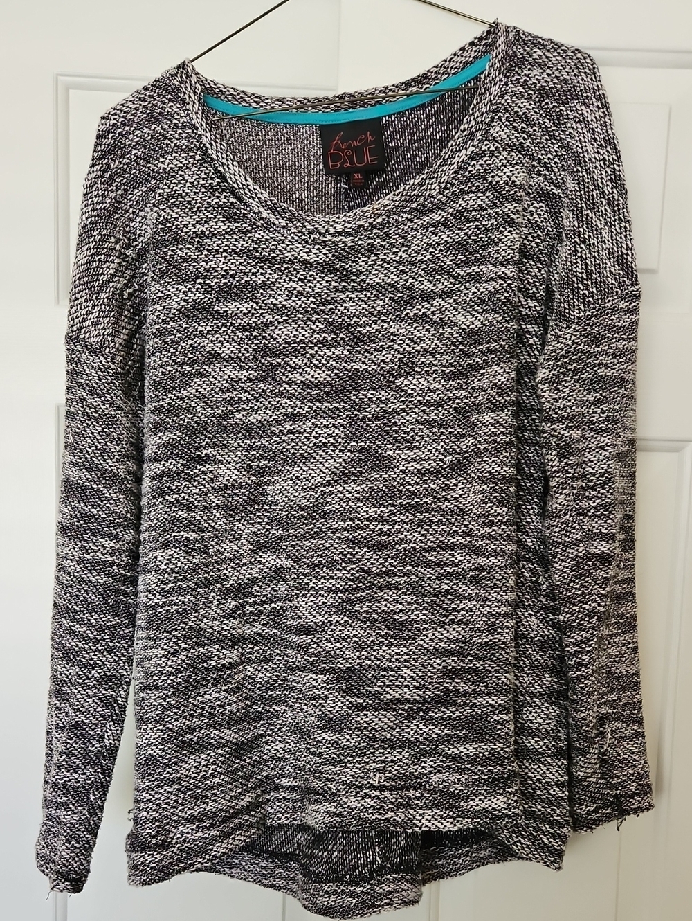 Avenue Black and White Marled Scoop Neck Sweater
